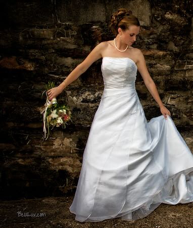 bride portrait showing white dress