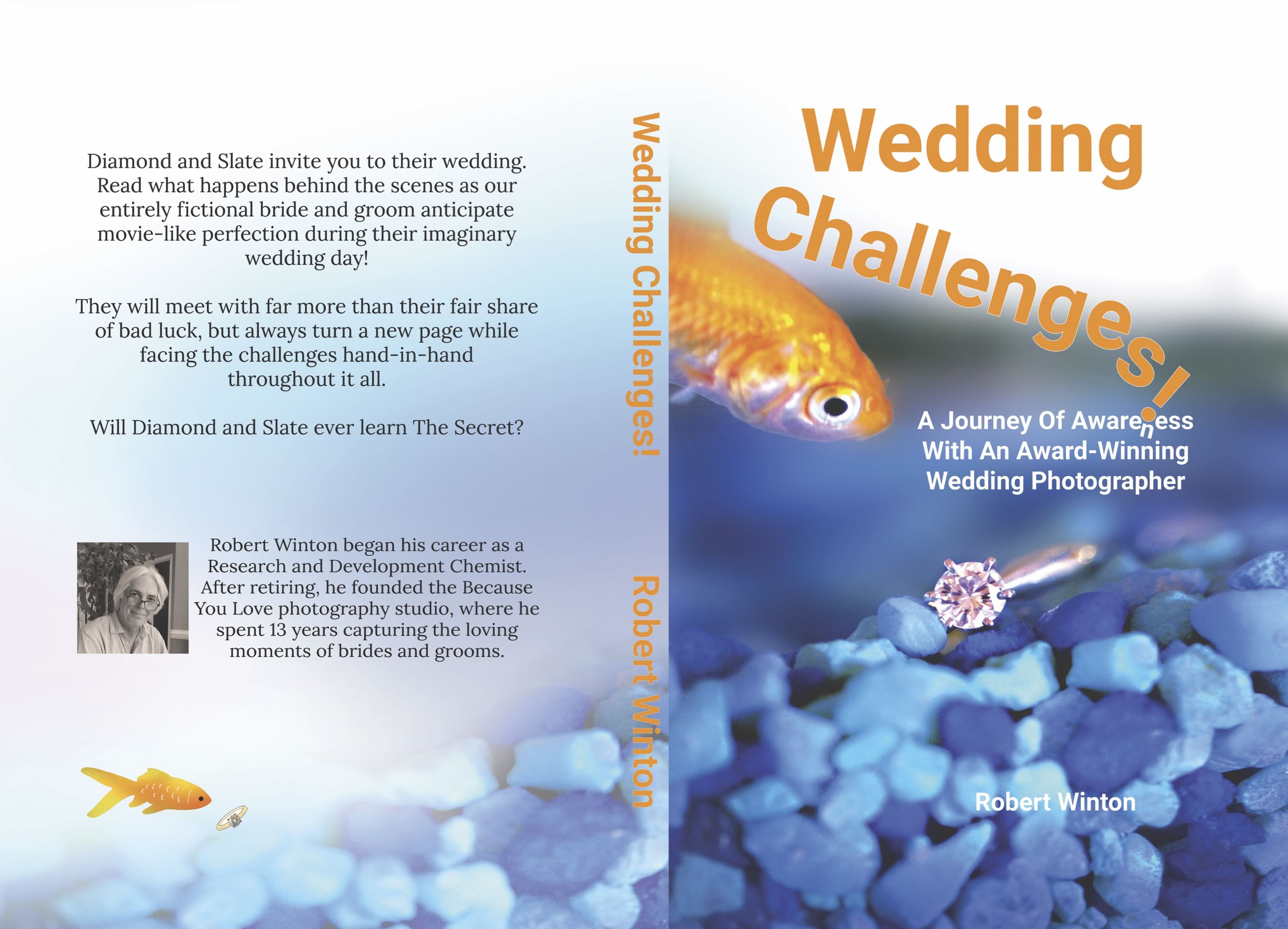 The front cover of the book Wedding Challenges! features a goldfish discovering a diamond ring lying at the bottom.